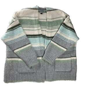 American Eagle Whoa So Cozy Fuzzy Striped Cardigan Cottagecore Size L